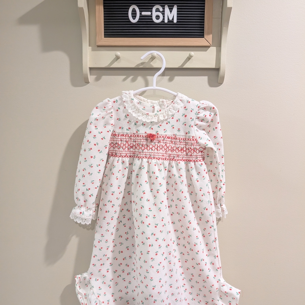Vintage Nitz Lee Smocked Floral Kids Pajamas Nightgown